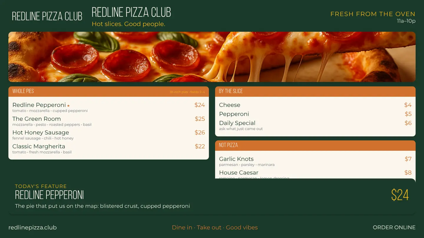 Pizza shop digital menu board