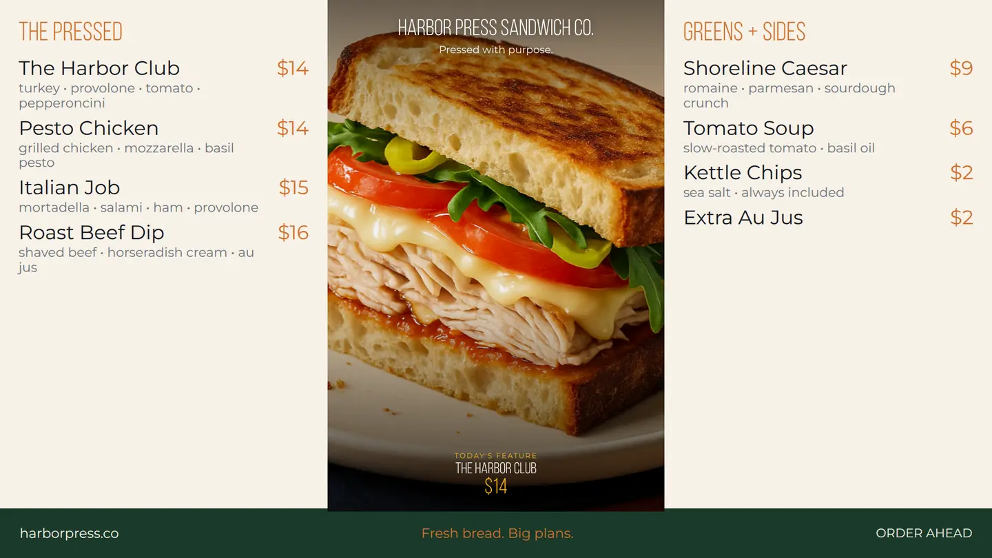 A Happy Signs sandwich menu board preview